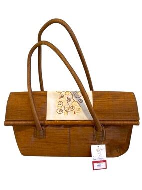 Vintage NWT Handcrafted Bamboo Fiber Handbag With Embroidered Flap By Concubine